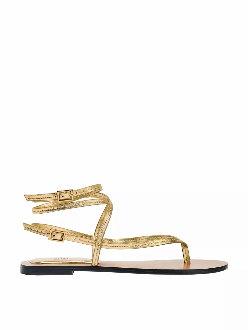 Zara Metallic Gold Strappy Thong Sandals